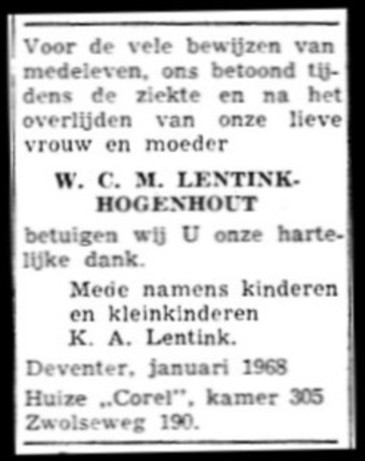 Advertentie in het "Deventer Dagblad".