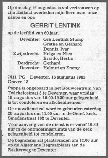 Advertentie in het "Deventer Dagblad".